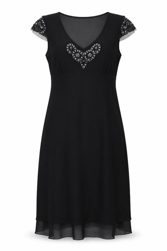 Front view of Autograph women’s black polyester a-line, size UK 10, v-neck zip