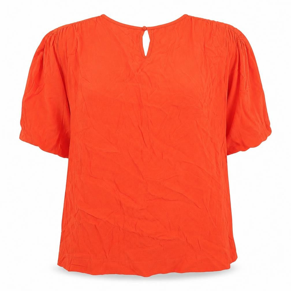 Front view of River Island women’s orange viscose basic t-shirt, size UK 14, round neck