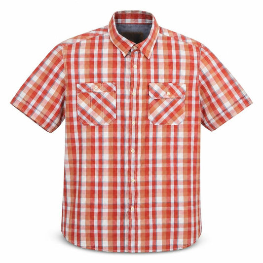 Marks and Spencer Mens Orange Plaid Cotton Button-Up Size L Collared Button