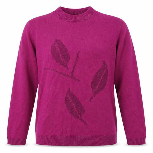 Classic Womens Pink High Neck Floral Acrylic Pullover Jumper Size L
