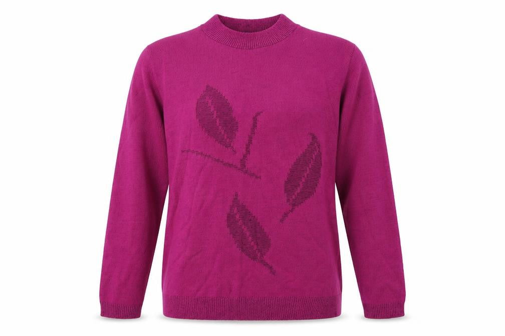 Classic Womens Pink High Neck Floral Acrylic Pullover Jumper Size L