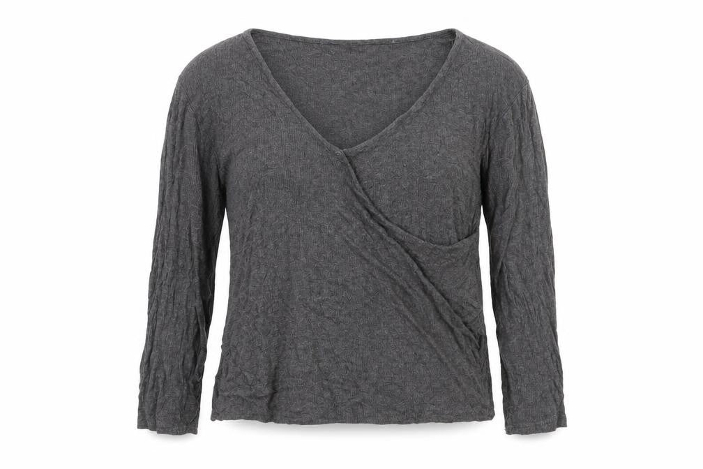 Front view of Primark women’s grey elastane basic t-shirt, size L, v-neck
