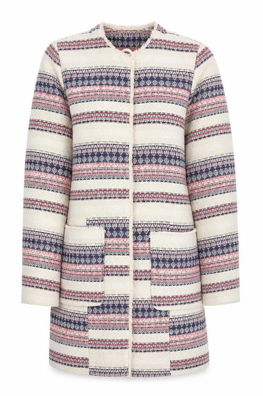 Front view of Papaya women’s multicoloured striped jacket, size UK 10