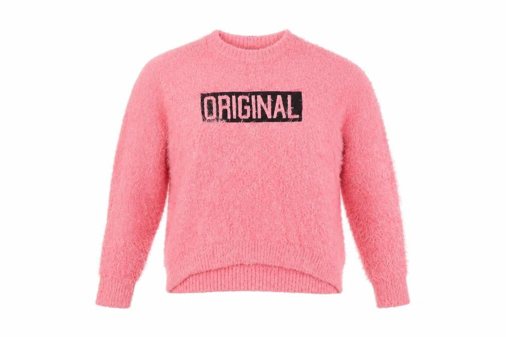 Front view of Marks & Spencer women’s pink round neck polyester jumper, size M, - original