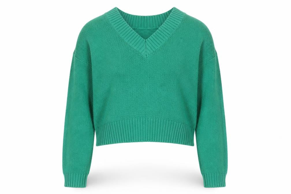 Front view of American Eagle women’s green v-neck acrylic jumper size 2xs