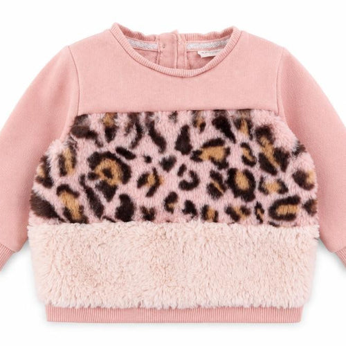F&F Girls Pink Animal Print Cotton Pullover Jumper Size 0-3 Months Button