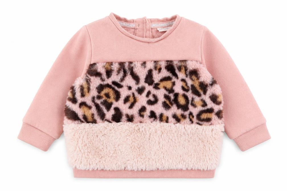 F&F Girls Pink Animal Print Cotton Pullover Jumper Size 0-3 Months Button