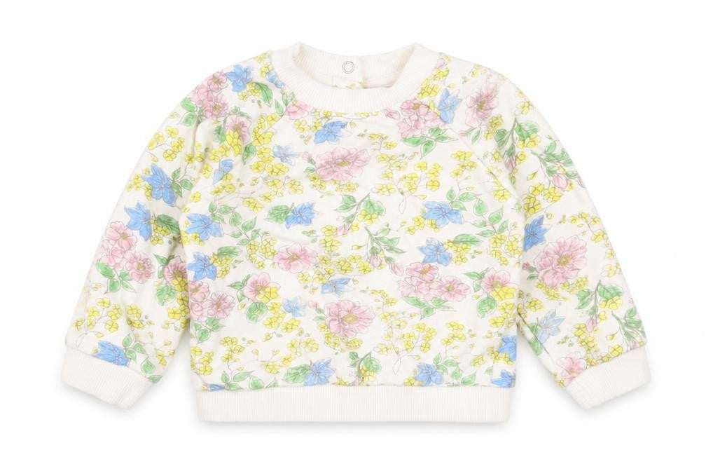 Front view of M&Co girls’ multicoloured floral cotton basic casual, size 3-6, months crew neck button