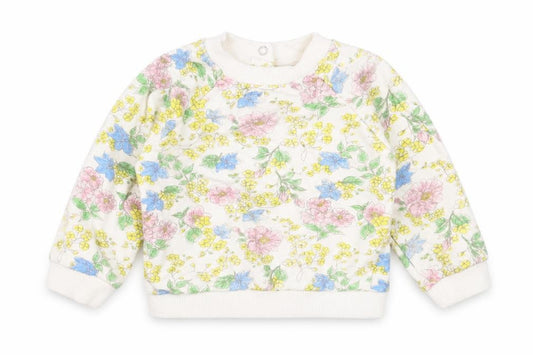 Front view of M&Co girls’ multicoloured floral cotton basic casual, size 3-6, months crew neck button