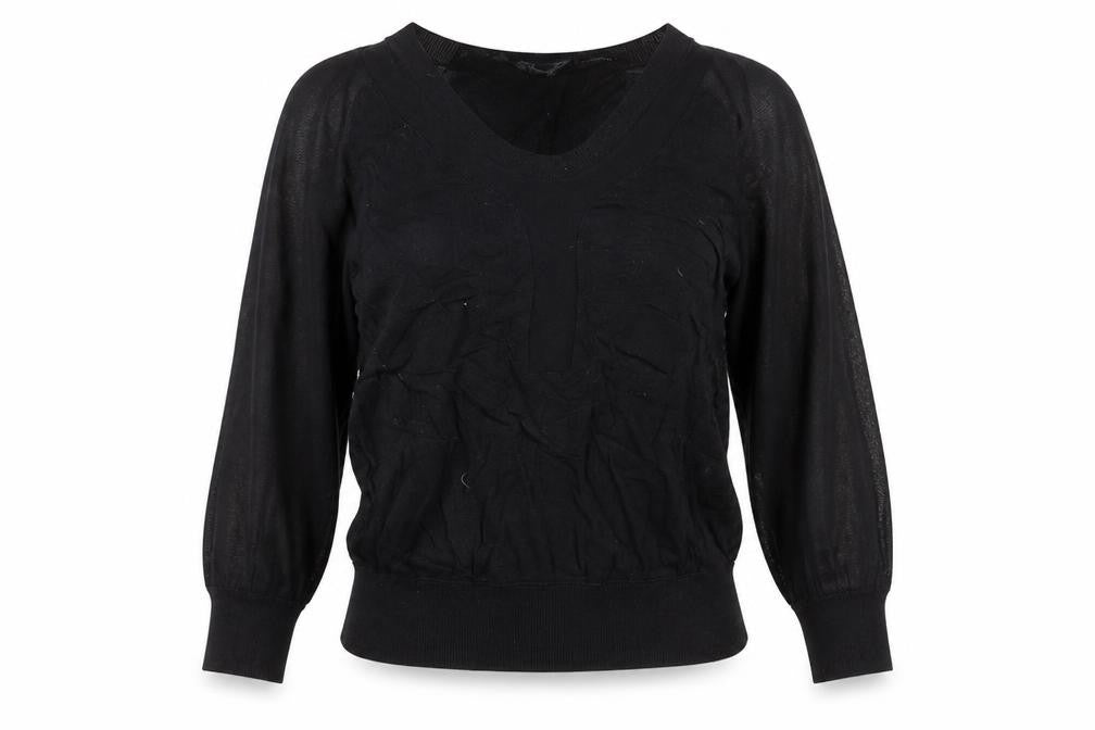 Front view of French Connection women’s black v-neck cotton jumper, size XS
