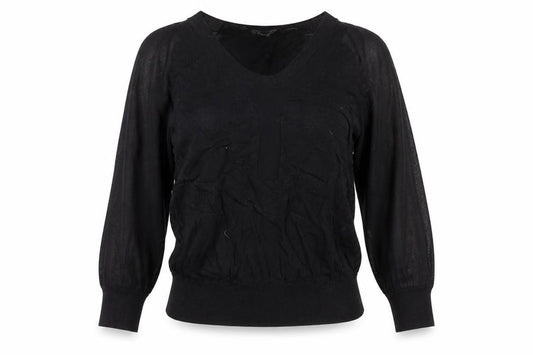 Front view of French Connection women’s black v-neck cotton jumper, size XS