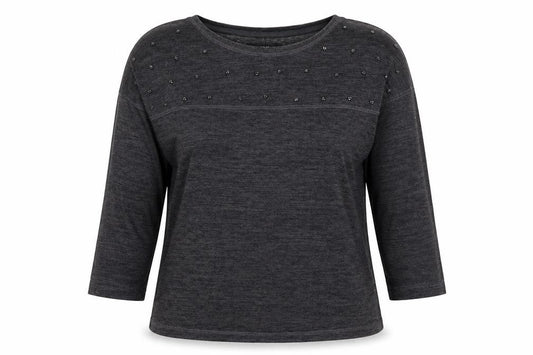 Front view of Next women’s grey polyester basic blouse, size UK 12, round neck