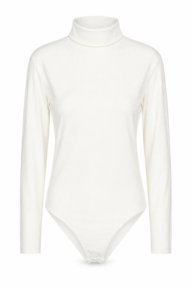 Front view of New Look women’s white polyester bodysuit one-piece, size UK 12, snap - ribbed