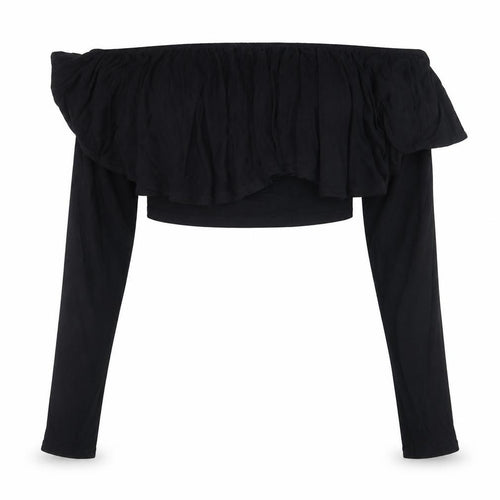 Select Womens Black Viscose Cropped T-Shirt Size 14 Off the Shoulder
