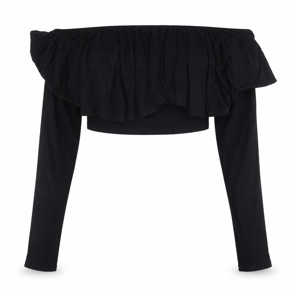 Select Womens Black Viscose Cropped T-Shirt Size 14 Off the Shoulder