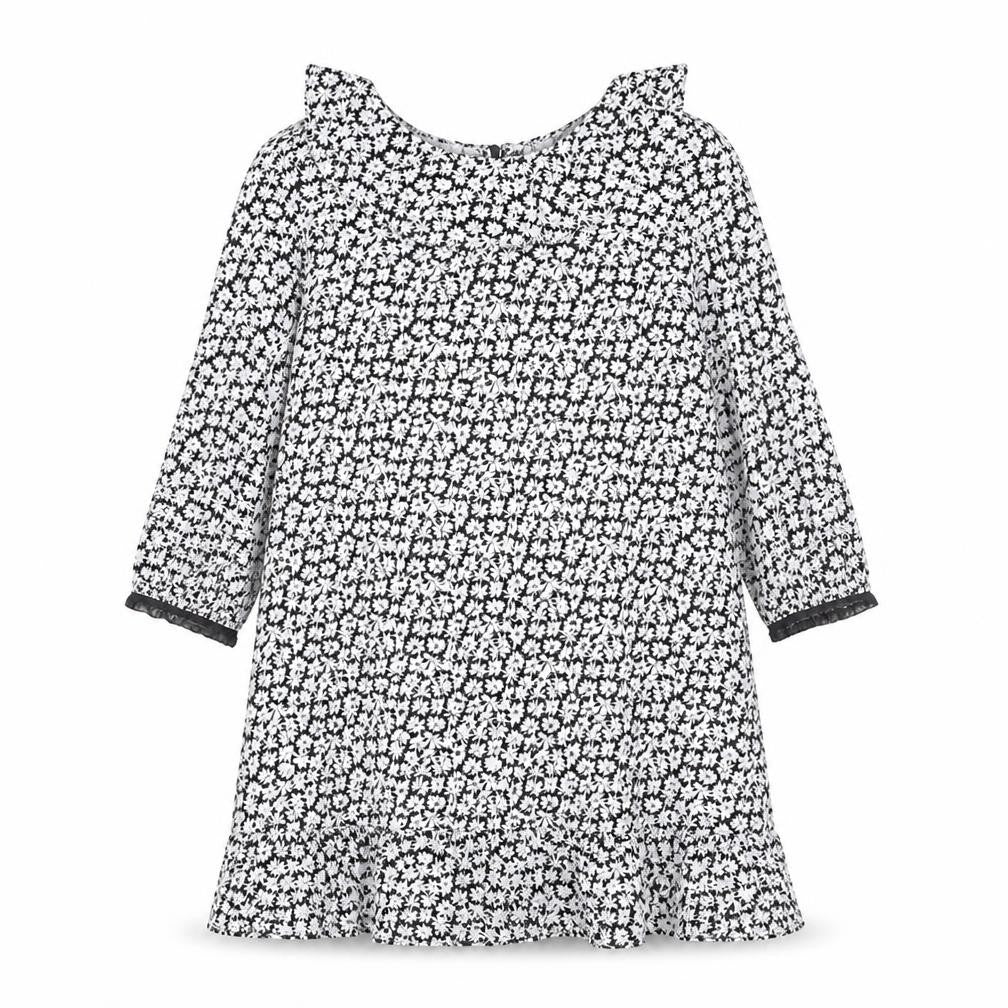 Front view of Zara women’s black floral viscose shift, size M, round neck button