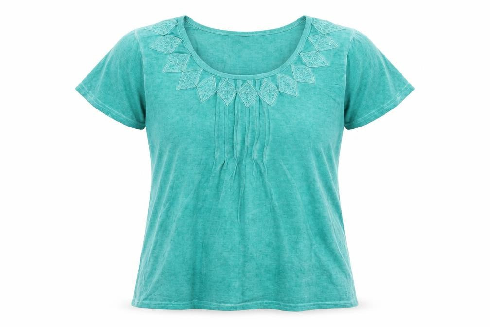 Front view of Klass women’s green viscose basic blouse, size XL, scoop neck