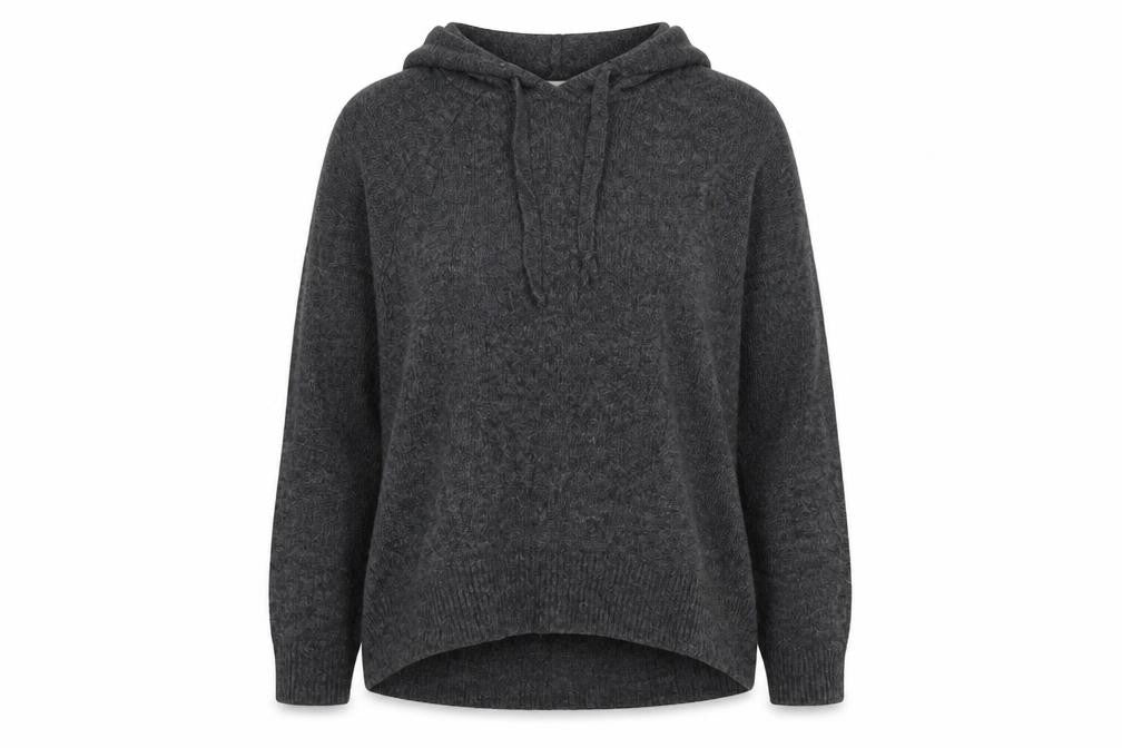 Front view of H&M women’s grey round neck polyester henley jumper, size S