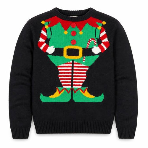 Merry Xmas Mens Black Round Neck Acrylic Pullover Jumper Size S - Elf