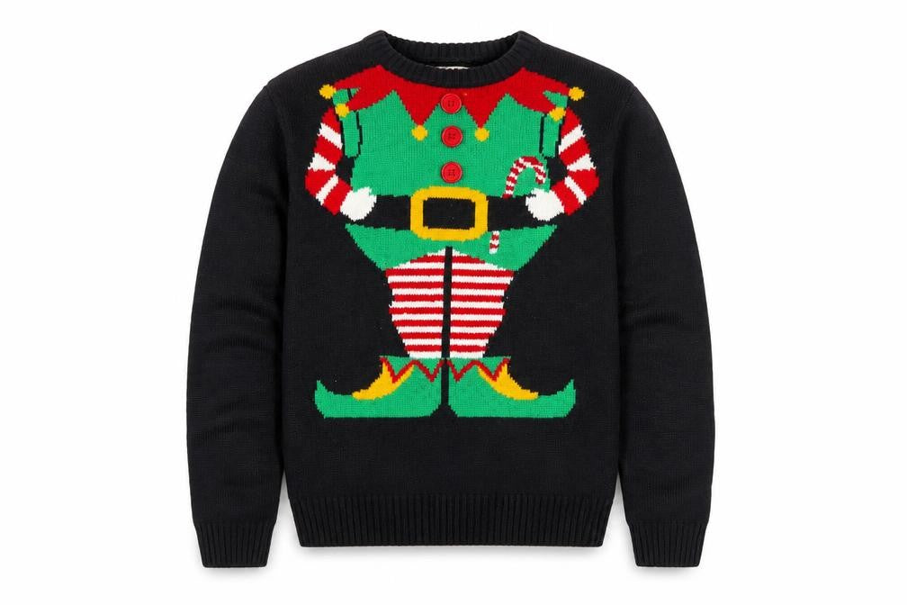 Merry Xmas Mens Black Round Neck Acrylic Pullover Jumper Size S - Elf