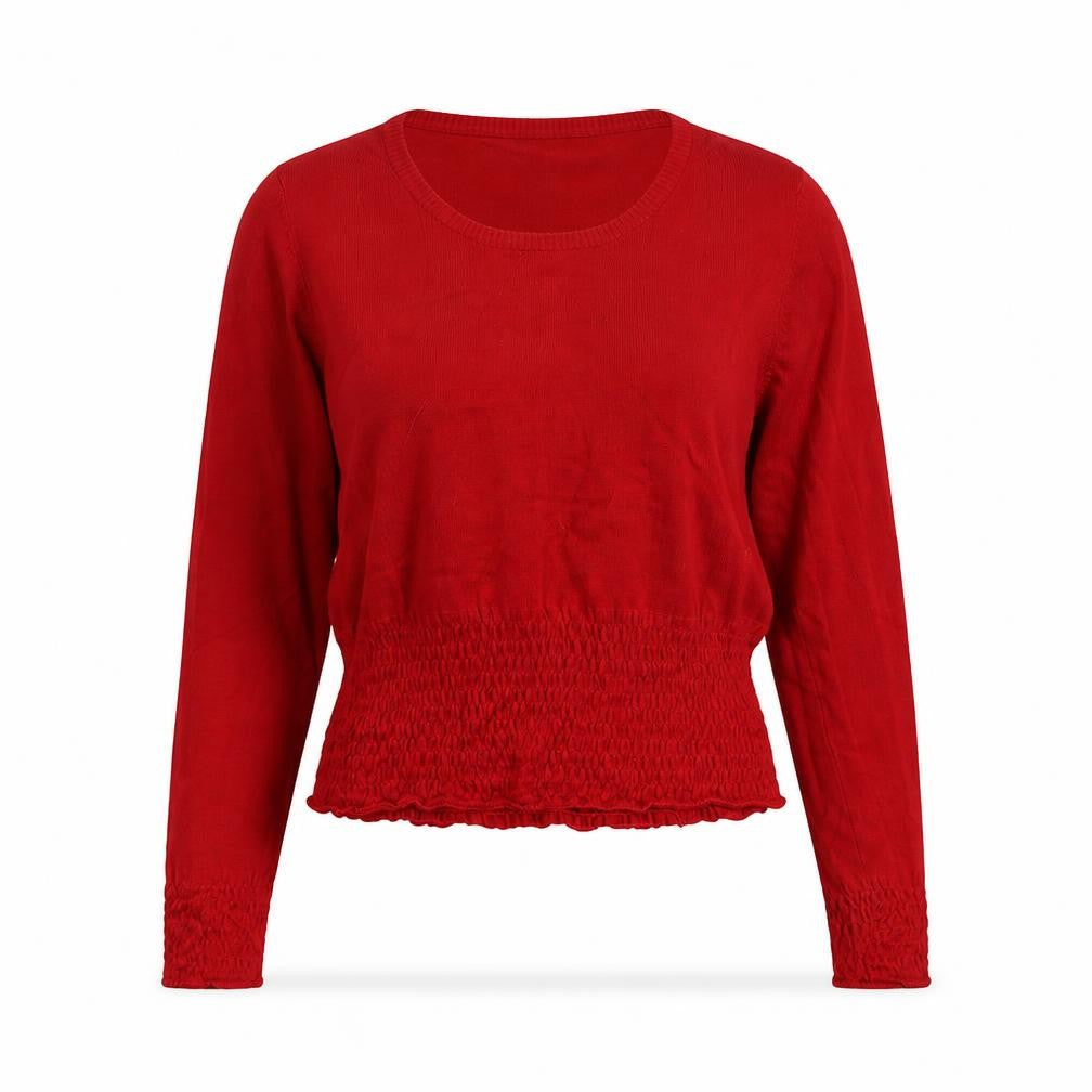Front view of Liquid women’s red round neck viscose jumper, size L