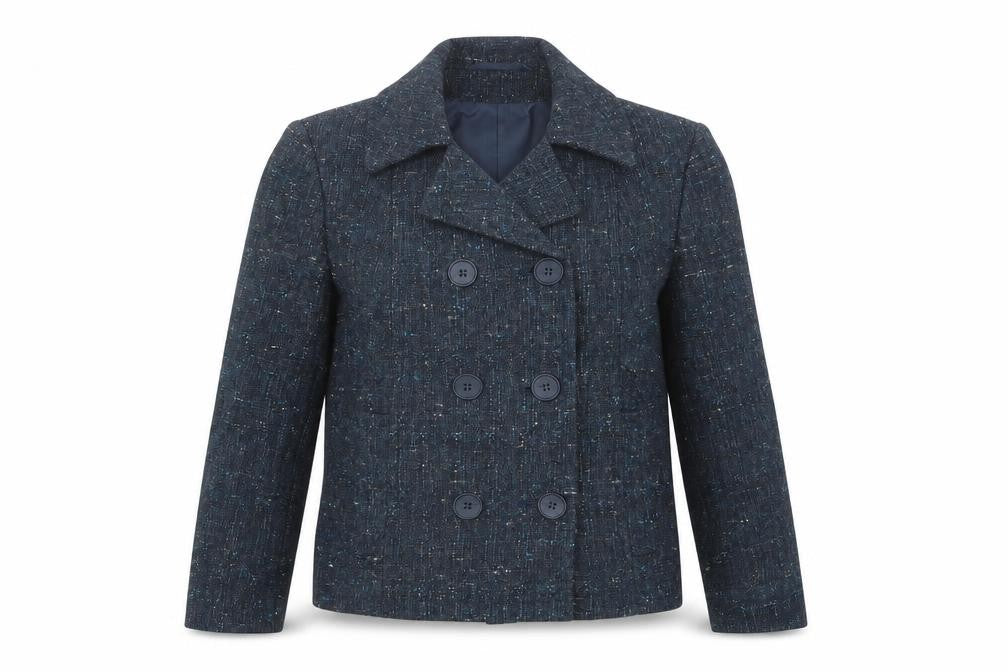 Front view of Lakeland women’s blue jacket blazer, size UK 12, button