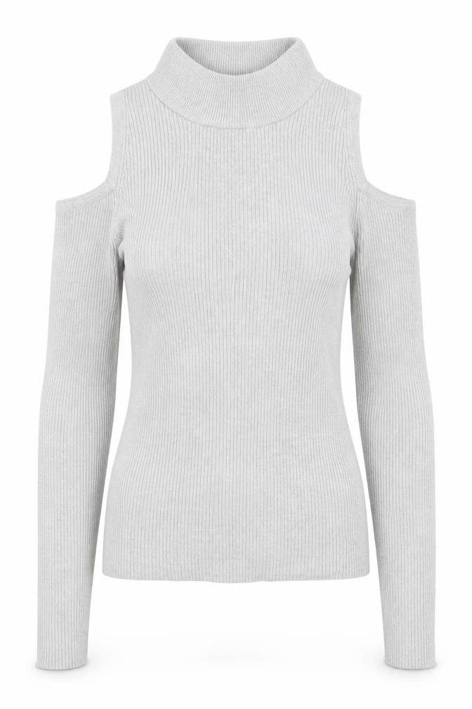 Front view of Atmosphere women’s grey viscose basic t-shirt, size UK 6, high neck