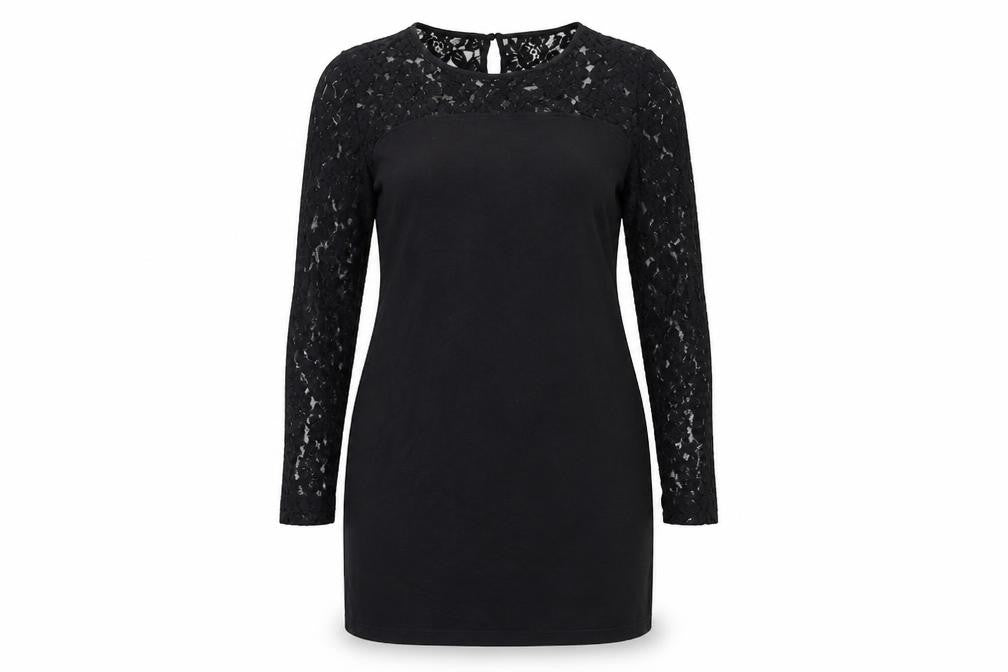 NEXT Womens Black Cotton A-Line Size 12 Round Neck - Mesh floral at top of dress