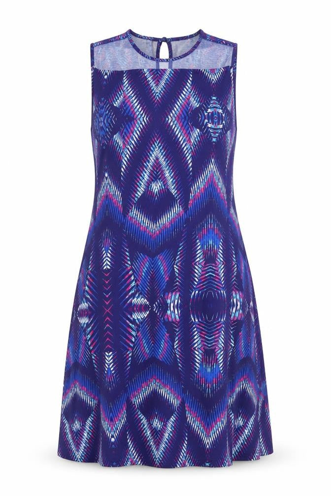 Kaleidoscope Womens Blue Geometric Polyester Skater Dress Size 14 Halter Tie