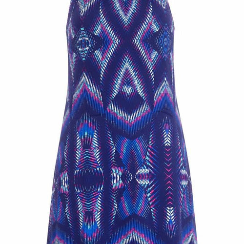 Kaleidoscope Womens Blue Geometric Polyester Skater Dress Size 14 Halter Pullover