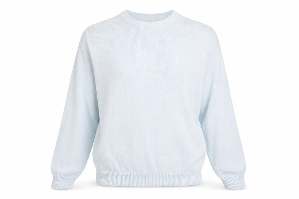 Front view of ASOS women’s blue round neck nylon jumper, size S