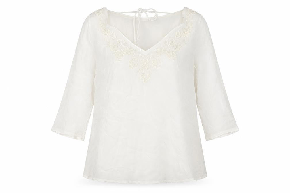 Front view of Monsoon women’s white viscose a-line, size UK 10, round neck pullover