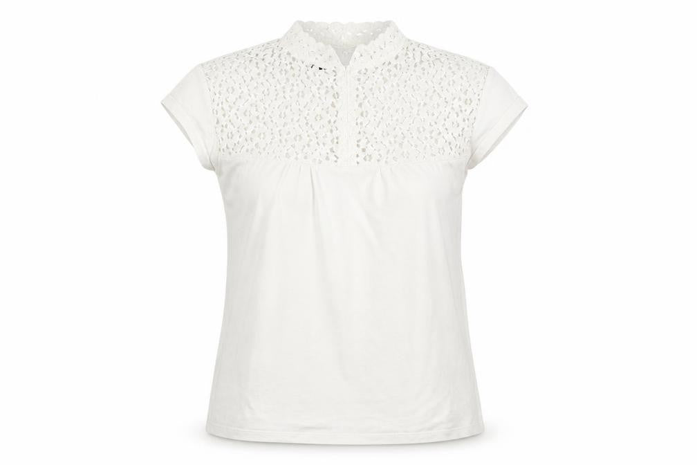 Front view of Andrew Marc women’s white cotton basic t-shirt, size L, round neck