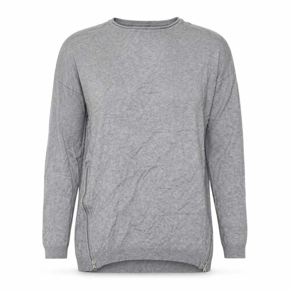 Front view of Atmosphere women’s grey round neck viscose jumper, size UK 10