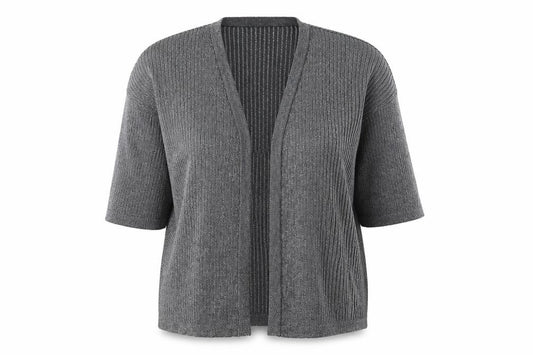 Front view of Atmosphere women’s grey v-neck viscose cardigan jumper, size UK 16