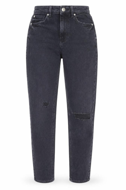 Front view of Marks & Spencer women’s blue cotton mom jeans, size UK 6, 28-inch leg regular zip