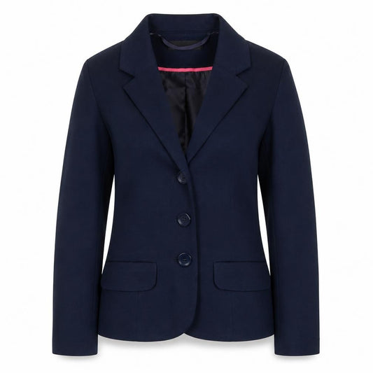 Front view of Miss Selfridge women’s blue jacket blazer, size UK 6, button