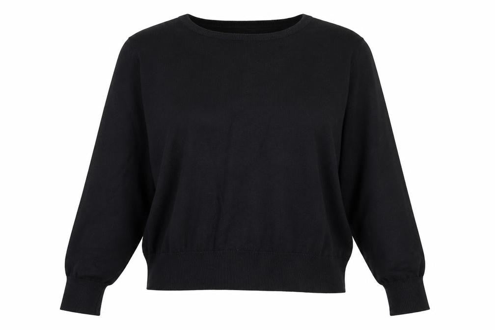 Front view of H&M women’s black viscose pullover sweatshirt, size L, pullover