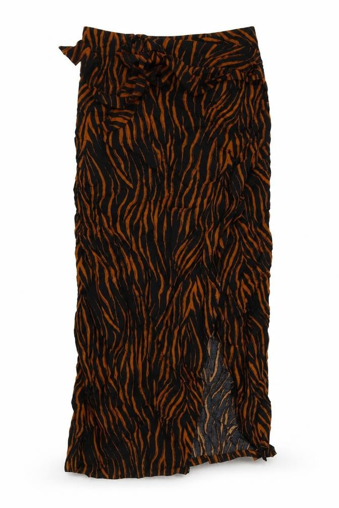Marks & Spencers Womens Black Animal Print Viscose Wrap Skirt Size S Tie