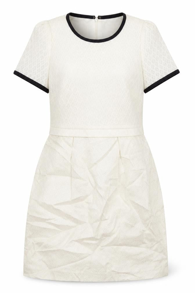 Tasse Tasse Womens Ivory Polyester A-Line Size 10 Round Neck Zip - Lace