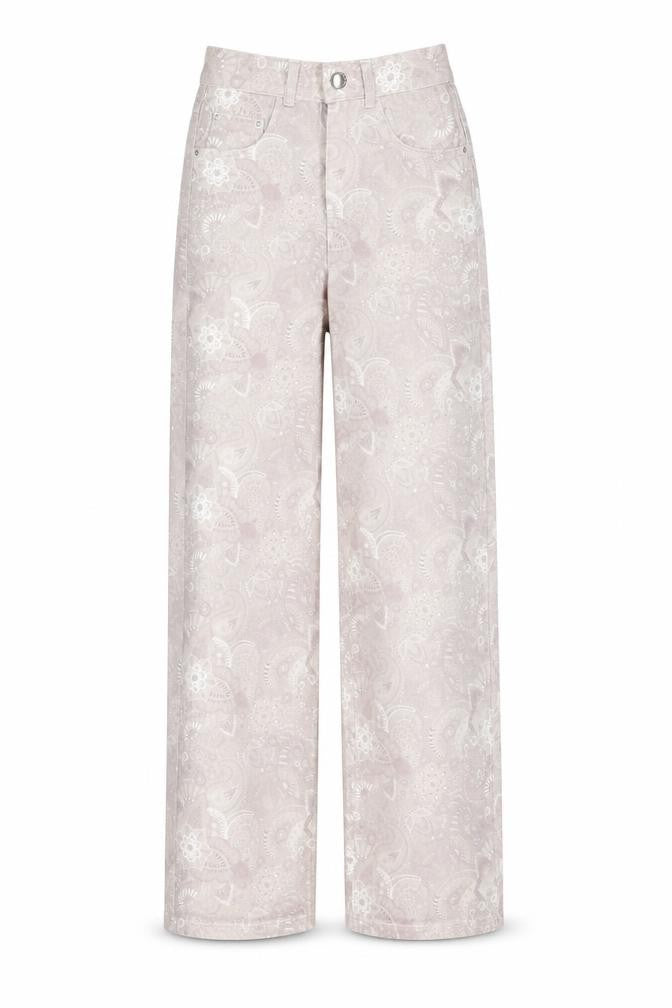 Shekou Womens Grey Geometric Linen Straight Jeans Size 2XS L27 in Regular Button