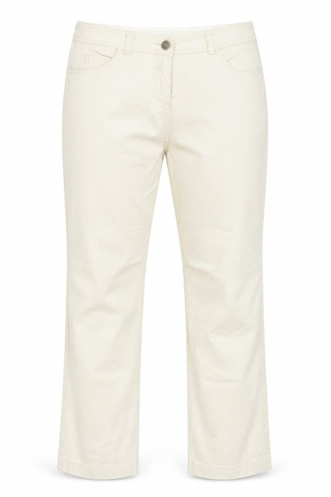 Front view of Marks & Spencer women’s ivory polyester trousers, size UK 12, 29-inch leg regular button