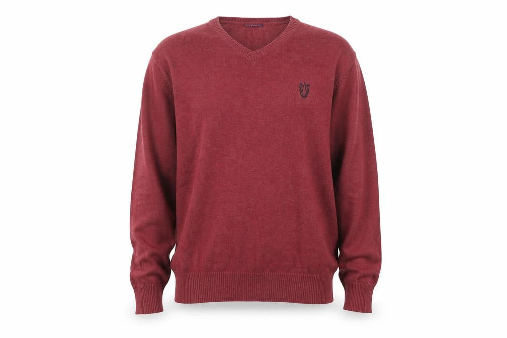 Leisure Club Mens Red V-Neck Cotton Pullover Jumper Size XS