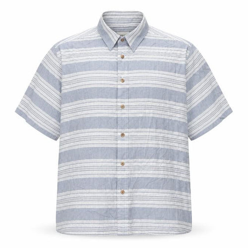 Bar Harbour Mens Grey Striped Cotton Button-Up Size L Collared Button