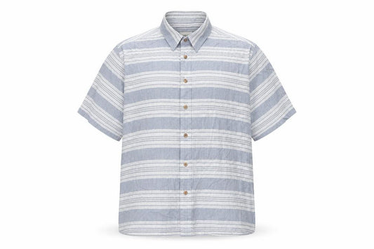 Bar Harbour Mens Grey Striped Cotton Button-Up Size L Collared Button