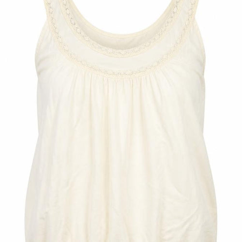 AMARANTO Womens Ivory Herringbone Viscose Basic Tank Size 14 Round Neck - Mesh Detail on Neck
