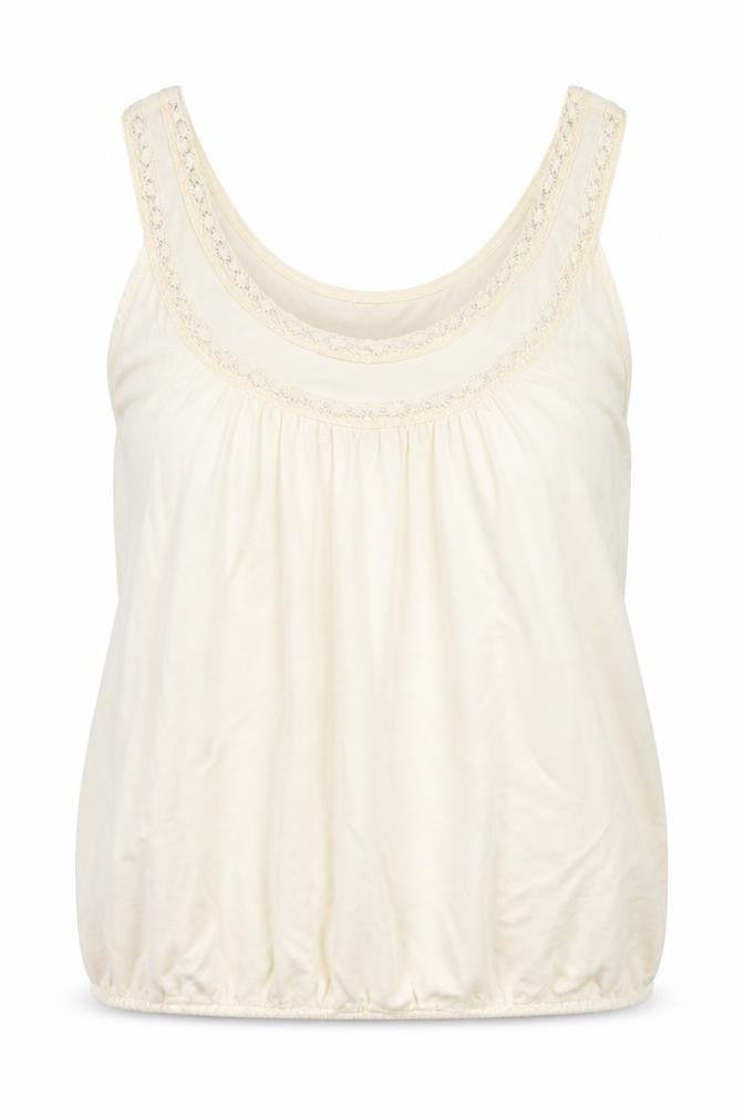 AMARANTO Womens Ivory Herringbone Viscose Basic Tank Size 14 Round Neck - Mesh Detail on Neck