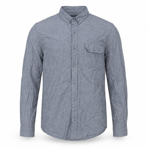 Topman Mens Blue Herringbone Cotton Button-Up Size S Collared Button