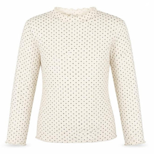 George Girls Ivory Polka Dot Cotton Basic T-Shirt Size 13-14 Years High Neck Pullover