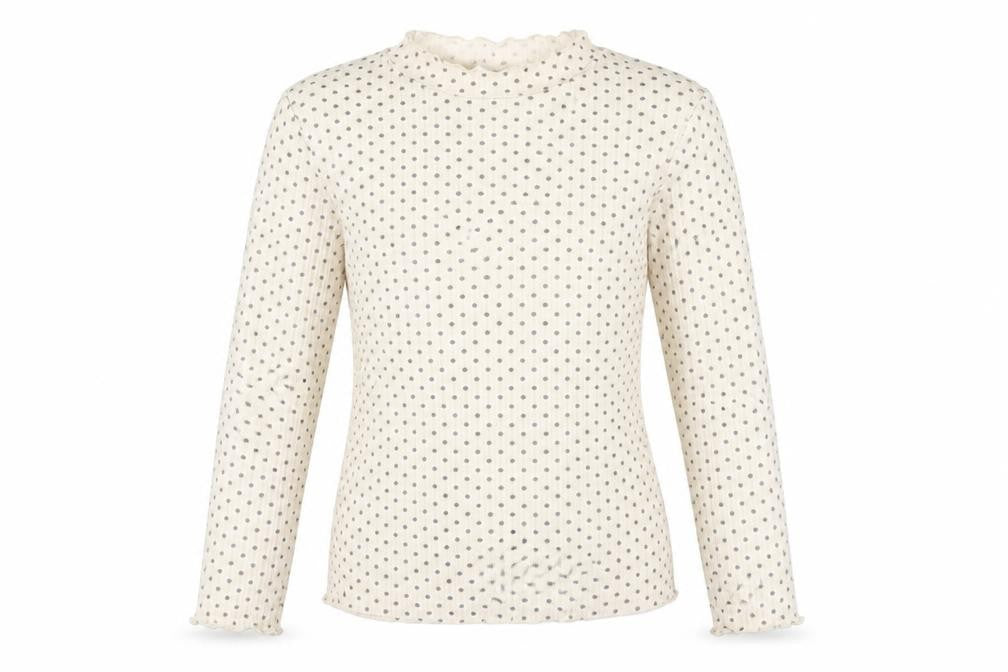 George Girls Ivory Polka Dot Cotton Basic T-Shirt Size 13-14 Years High Neck Pullover